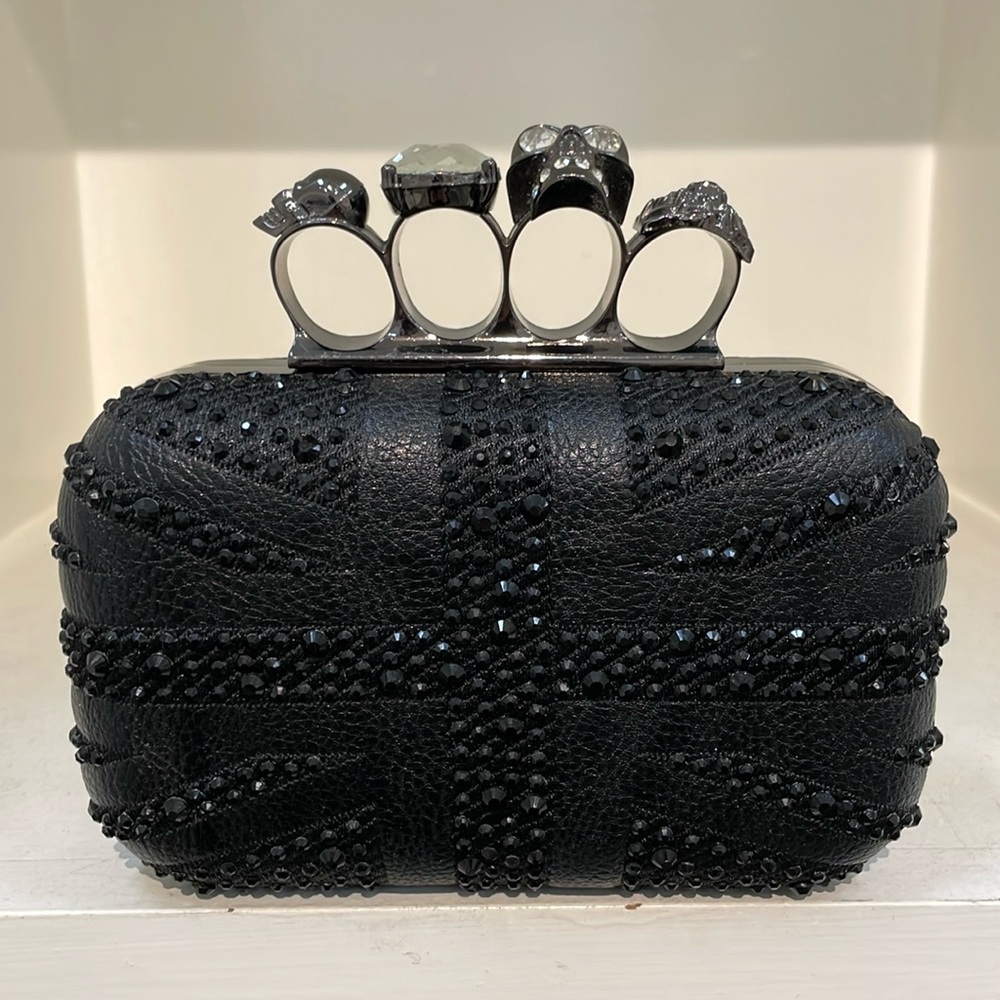 NWT black British flag knuckle clutch